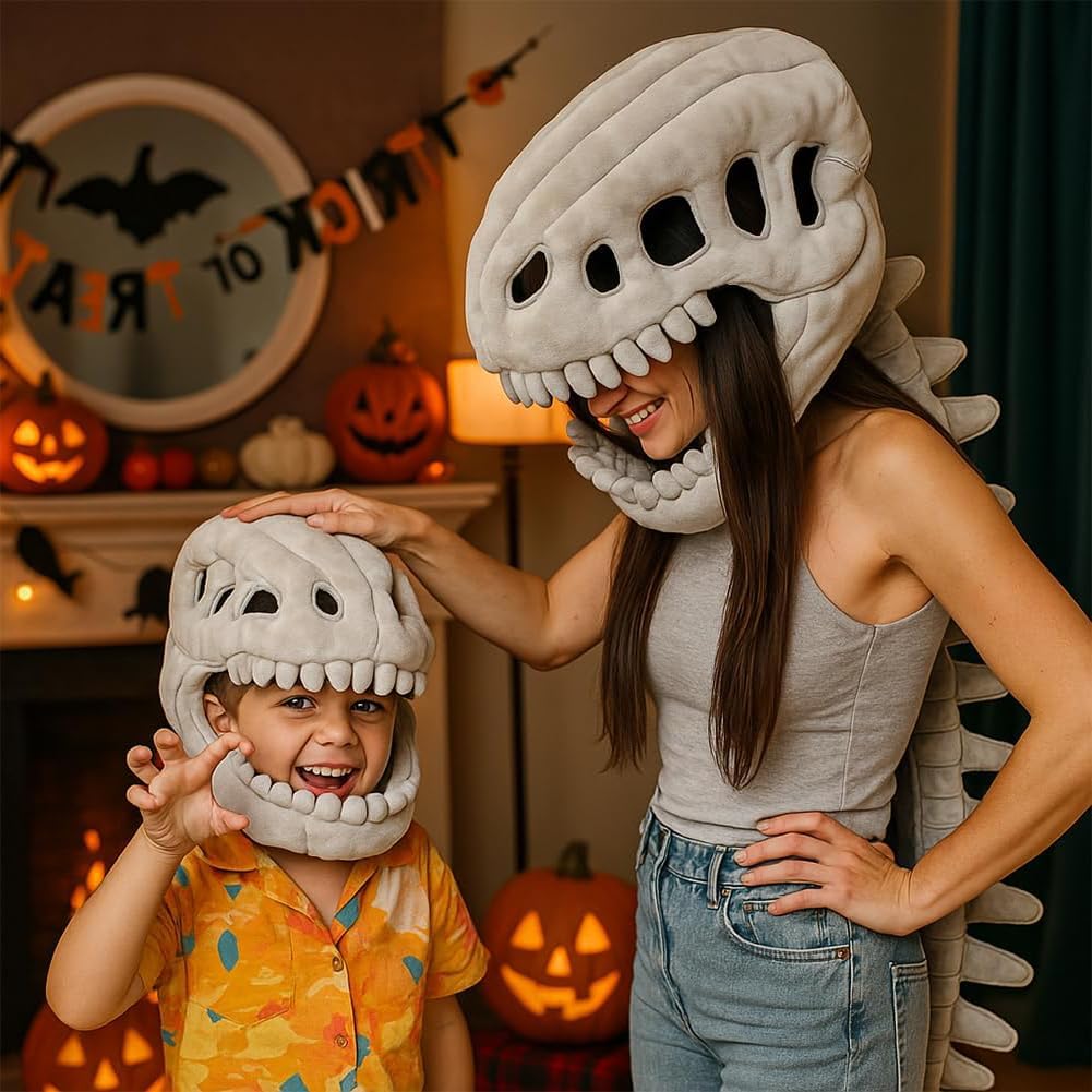 Spinosaurus Plush Dino Outfit, Costume da Dinosauro di Peluche Spinosaurus, Costume da Spinosaurus con Design Scheletro 3D per Halloween, Lavabile in Lavatrice
