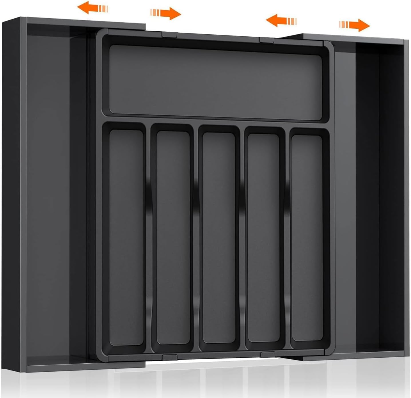 Silverware Drawer Organizer - Expandable Kitchen Drawer Organizer, Adjustable Utensil Organizer, Cutlery Drawer Organizer for Forks, Knives, Multipurpose Kitchen Organizers and Storage Solution, Black