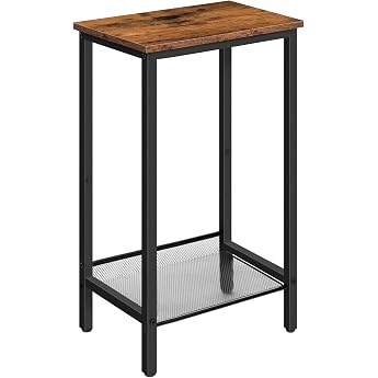 HOOBRO EBF03DH01 High Telephone Table with Adjustable Mesh Shelf, Narrow Bedside Table, Sofa Table, 38 x 28 x 73.5 cm, for Of