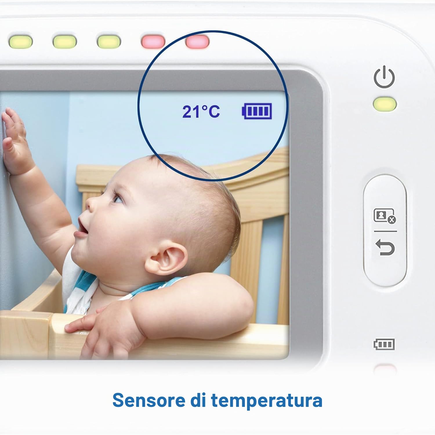 VTech Baby Monitor con Display 2,4", Visione Notturna, Comunicazione Bidirezionale, Sensore di Temperatura, Indicatore Sonoro, Raggio Fino a 300m, Suoni Rilassanti e Ninne Nanne, Senza Wi-Fi: VM320