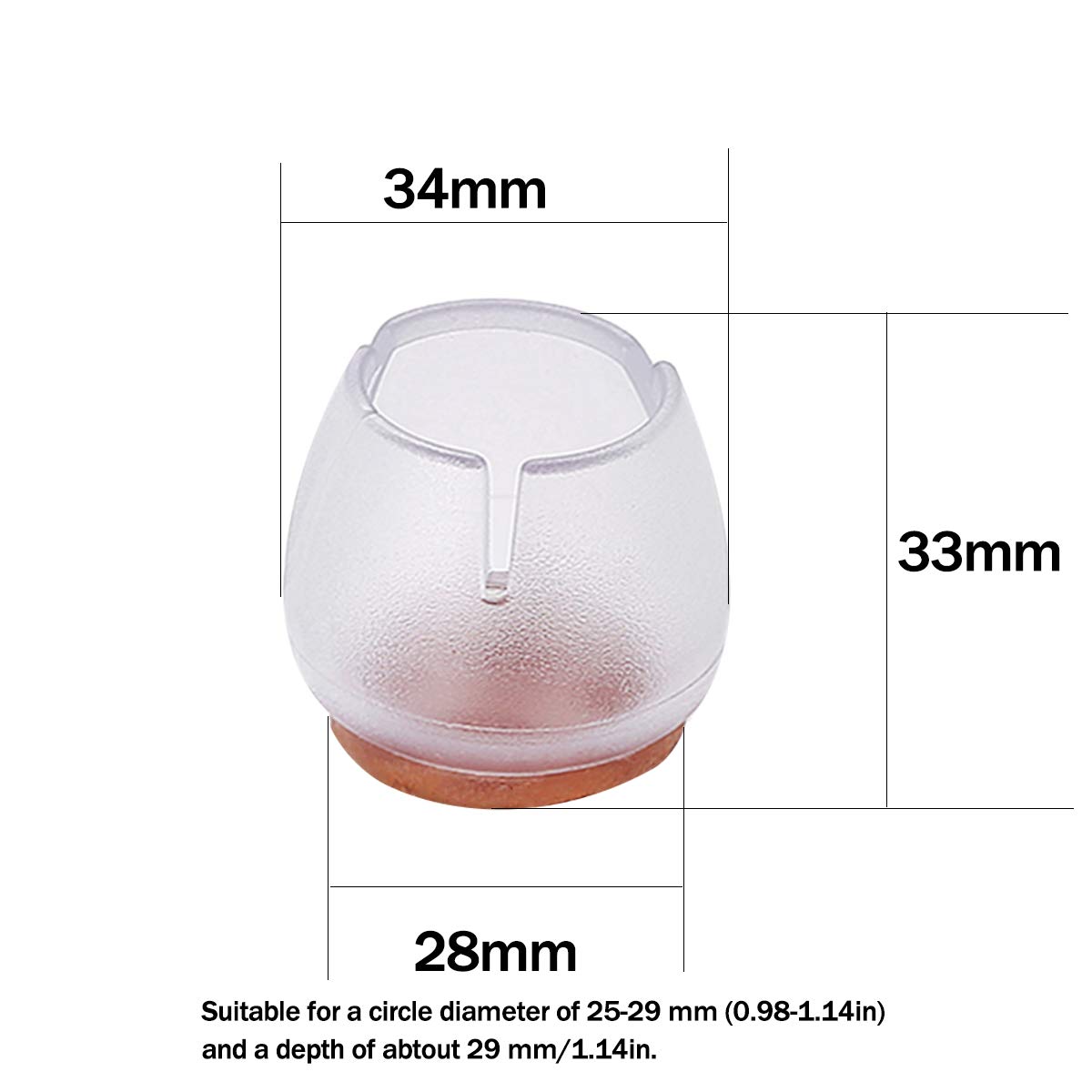 Gommini per Sedie,Feltrini Sedie Rotondi,Sedia Gamba Tappi Piedi Pastiglie,Sedia Piedini in Gomma Protector Pad 24 Pezzi Tappi per Sedie,Adatto a Gambe dai 25 ai 29 mm