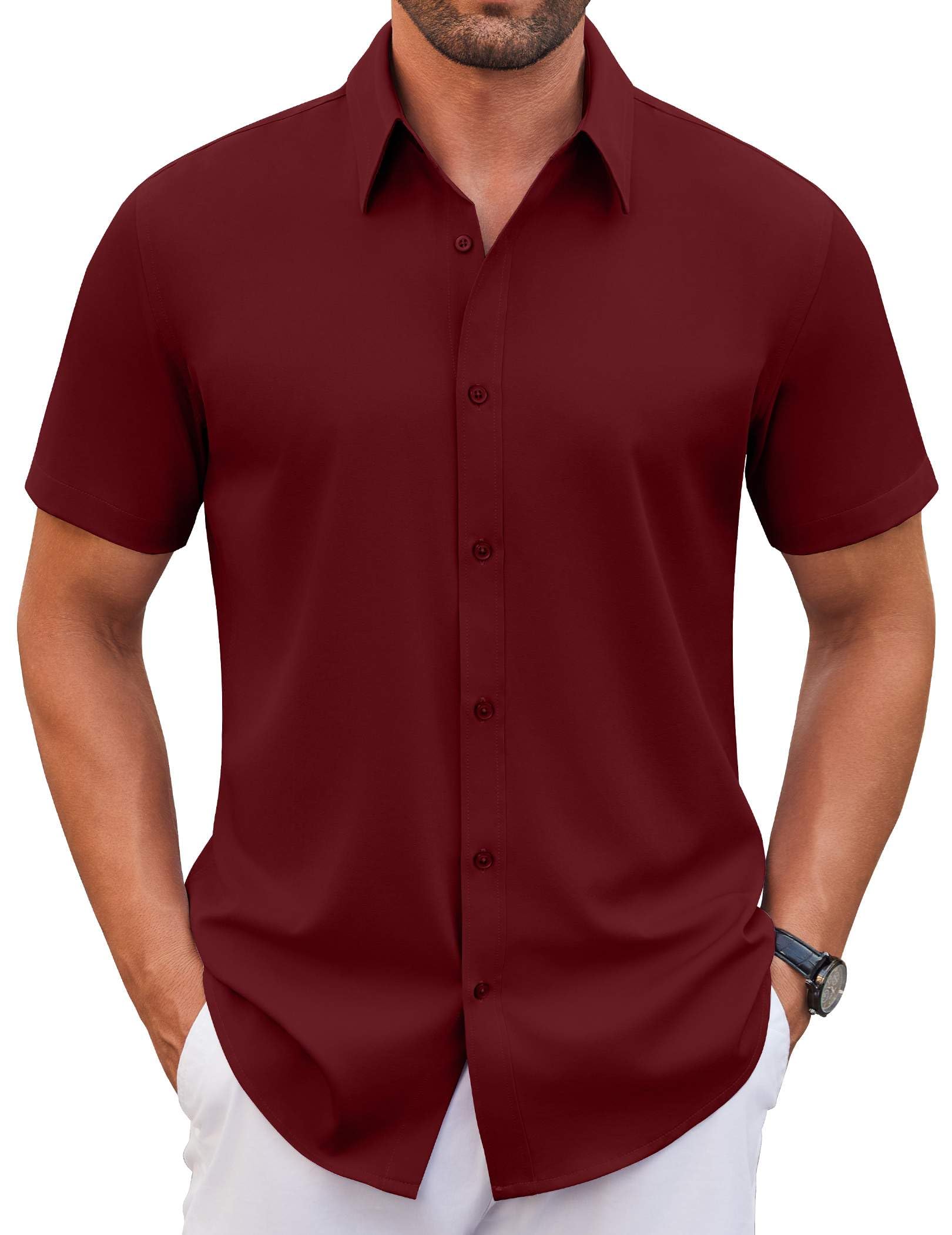 Men's Stretch Dress Shirts Short Sleeve Wrinkle Free Casual Button Down Shirts
