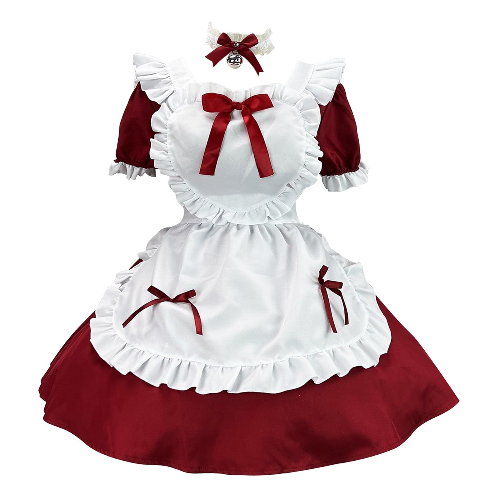 Generisch Dirndl Damen Oktoberfest Outfit Midi Dirndlkleid Trachtenkleid Kleidung Trachtenmode Kleid Schlicht Tracht Schürze Spitze Knielang Dirndlschürze inkl mit Bindeband eckigem Ausschnitt