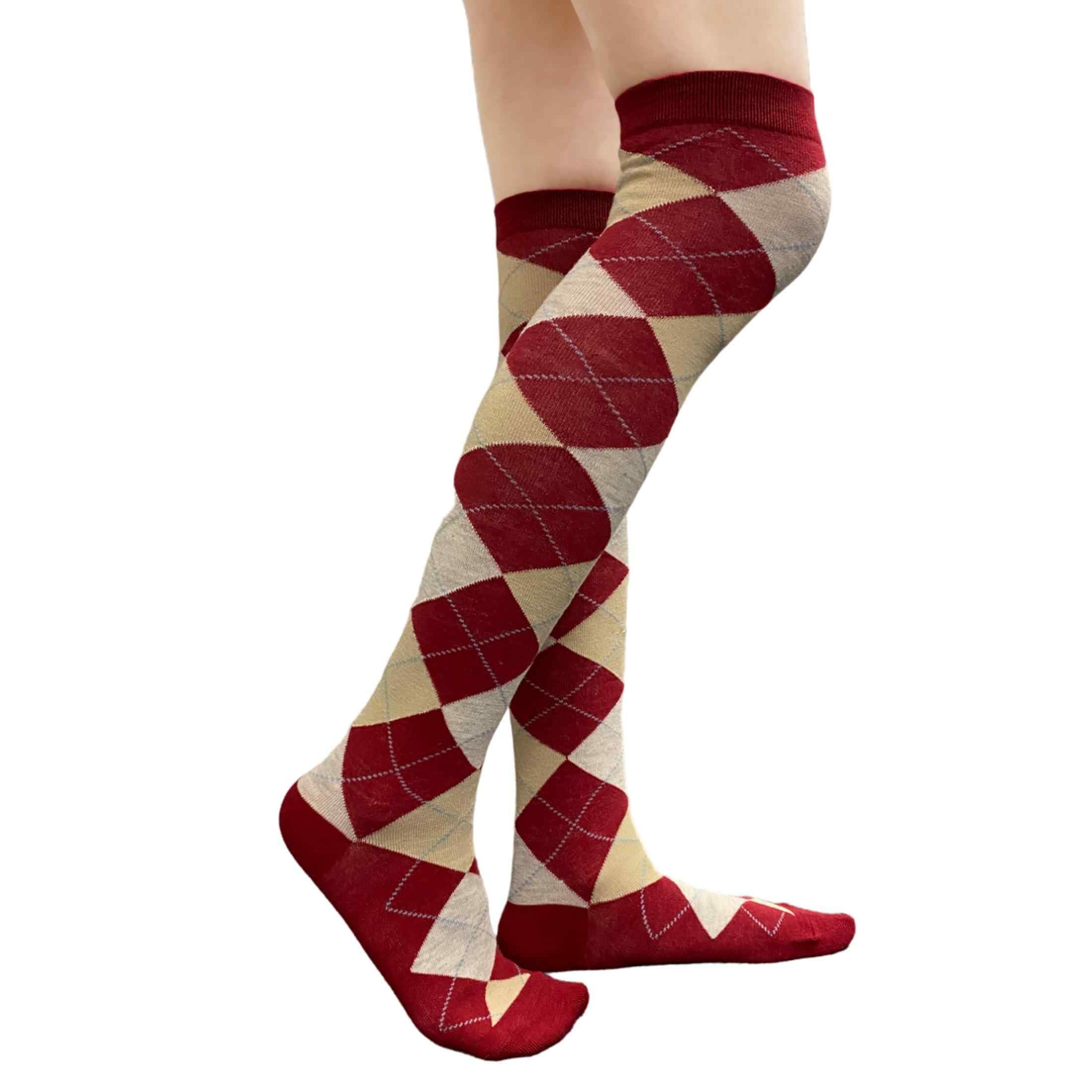 COUVER Women Argyle Thigh High Socks