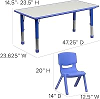 Vista 4 de Conjunto Flash Furniture de mesa resctangular y 6 sillas apilables, de plástico, con 6 sillas apilables para escuela, Acero, Azul