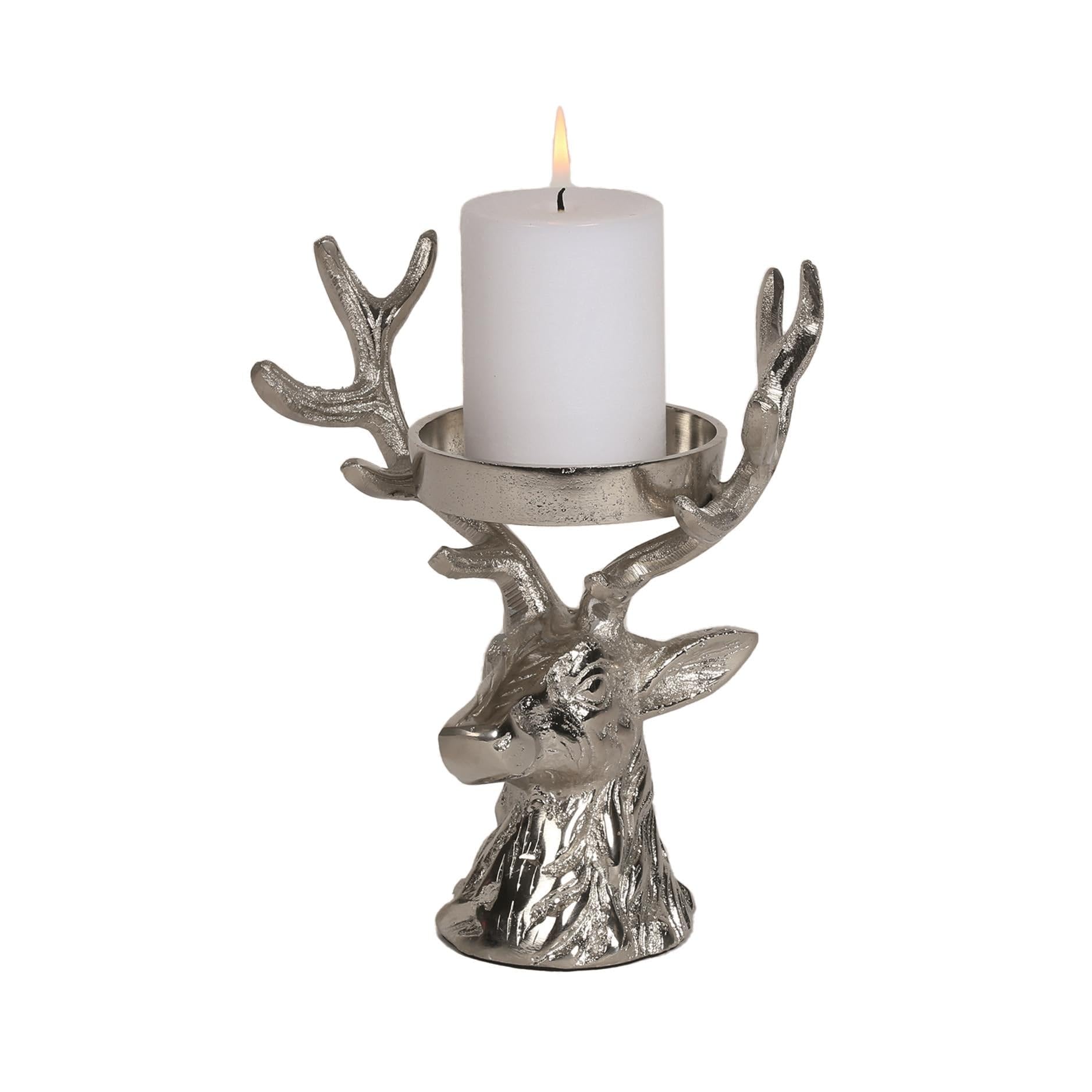 Woodside Home Living Multicolor Silver Reindeer Head Pillar Candle Holder