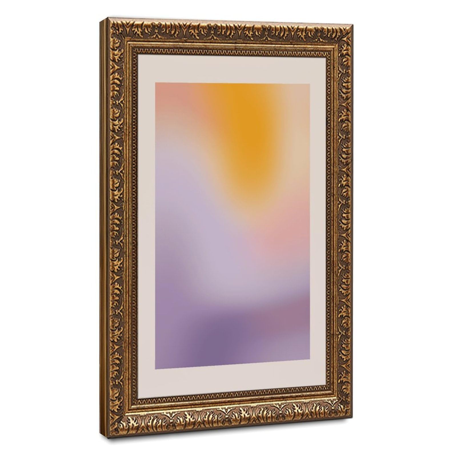 Zguols Warm Peach And Violet Gradient Abstract And Minimalist Poster Canvas Poster Bedroom Decor Sports Landscape Office Room Decor Gift Retro Gold Frame 24" L X 36" W