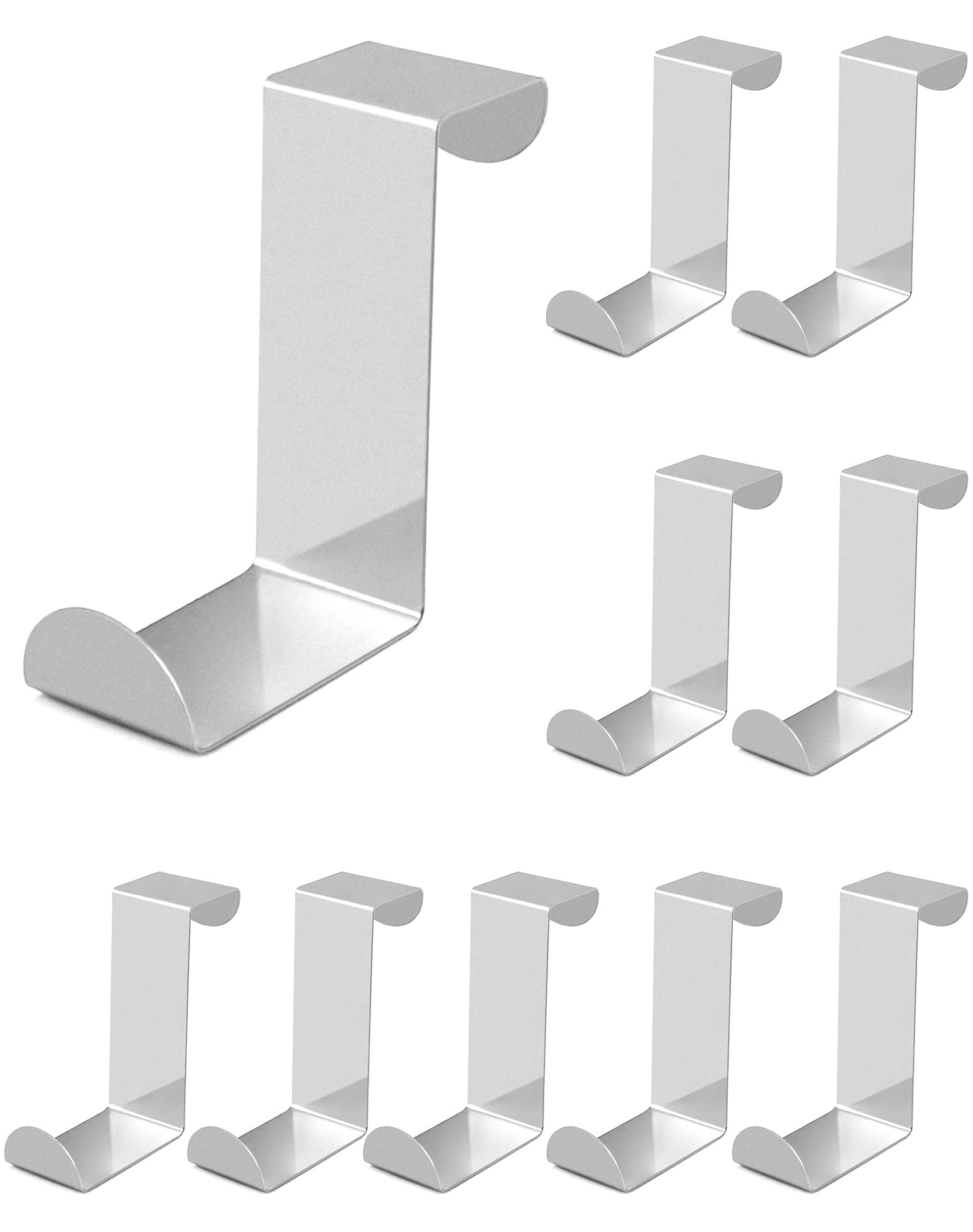 Qwork Silver Qwork® 10Pcs Over Door Hook, Door Hooks For Hanging, Z-Shaped, Stainless Steel, For Coat, Bag, Hat, Towel