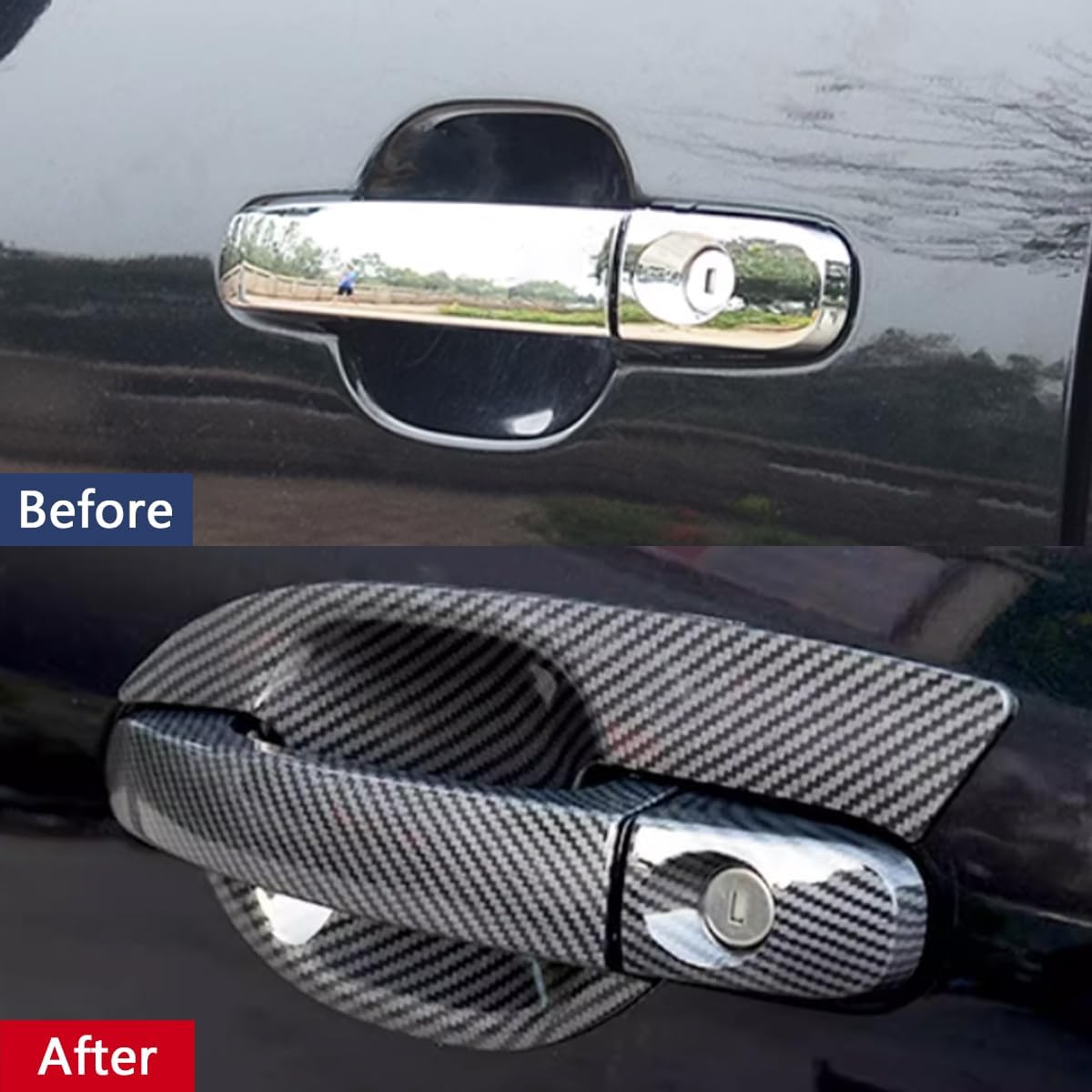 Car Accessories Fit for Ford Ranger 2015-2021 Exterior Door Handle Bowl Cover Trim (Carbon Fiber Style) ABS 4 PCS