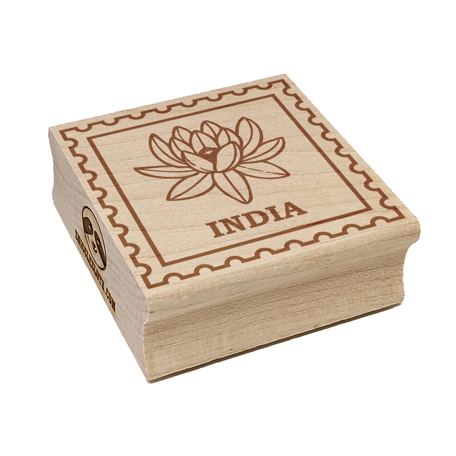 India Travel Lotus National Flower Square Rubber Stamp for Stamping Crafting - 1.25in Small