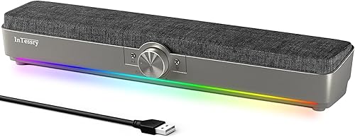 Altavoces de computadora, barra de sonido Bluetooth con graves estéreo de alta fidelidad duales, alimentación por USB, iluminación RGB oculta,