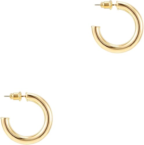 PAVOI Aretes de aro chapados en oro de 14 quilates para mujer, aretes de aro de oro infinito de 0.138 pulgadas de grosor, aretes de aro chapados en