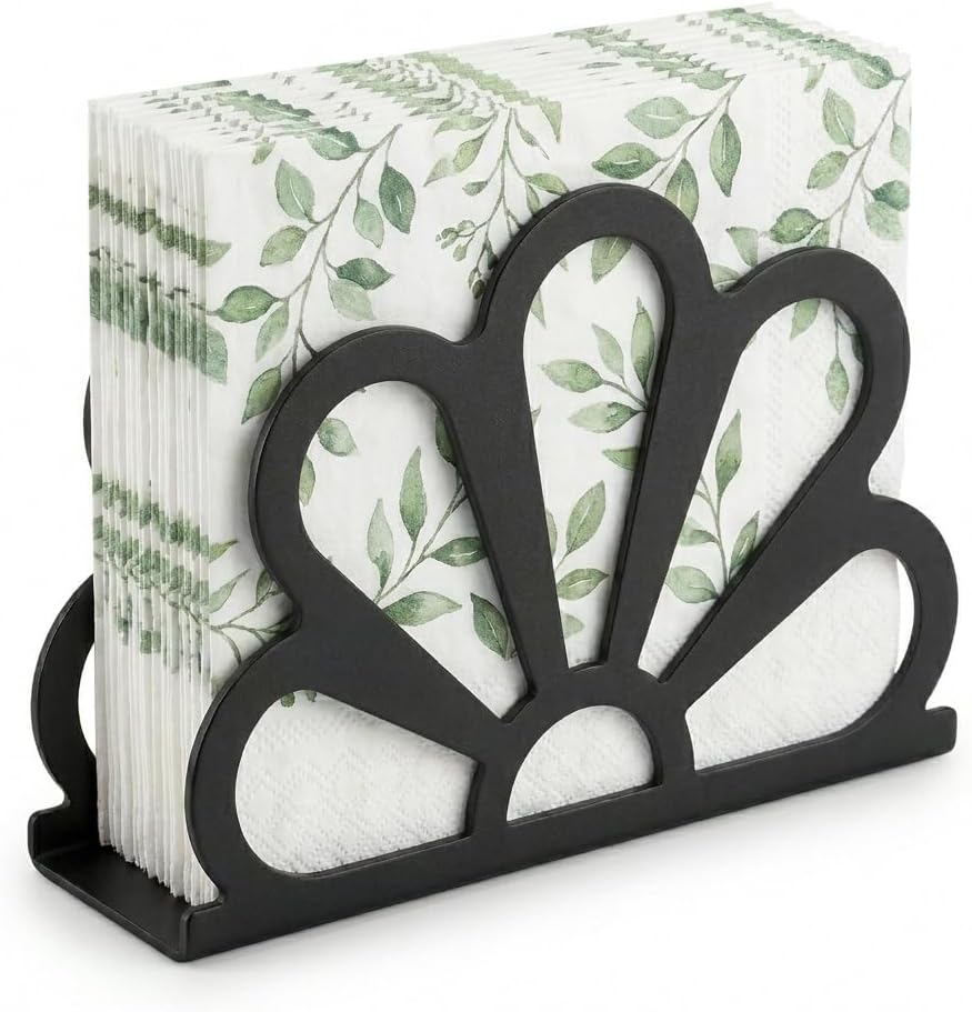Standing Paper Napkin Holder, Black Metal Floral Napkin Holder for Kitchen, Dining Table, Countertop, Restaurant and Cocktail Bar, Napkin Dispenser