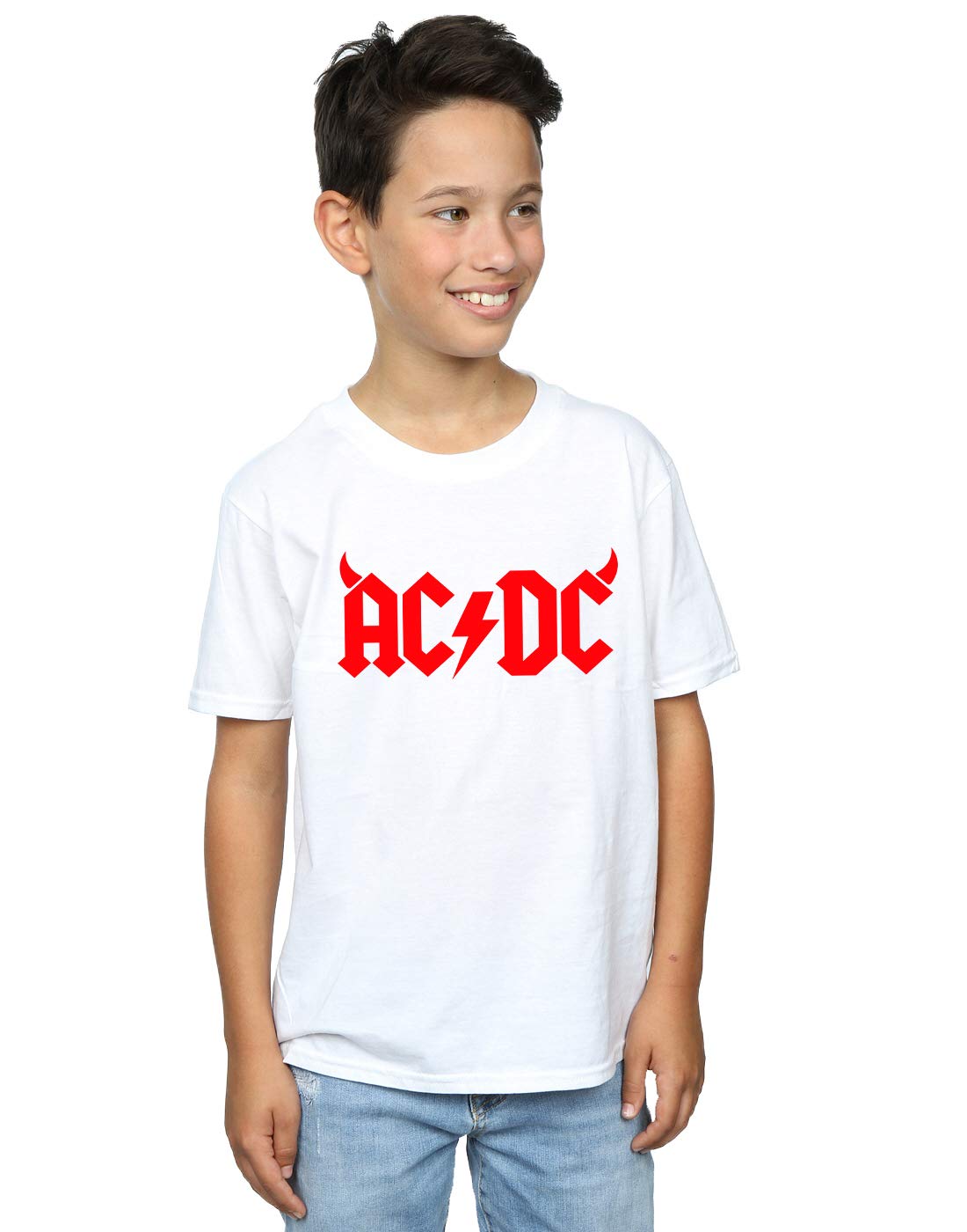 Absolute Cult Boys White Ac/Dc Horns Logo T-Shirt 9-11 Years