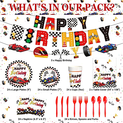 Nuanchu 173 Pcs Race Birthday Party Supplies 24, Include Car Themed Tablecloth, Happy Birthday Car Banner, Racing Cars Party Plates Napkin Tableware Set For Kids Car Birthday Party Decorations #TOP1