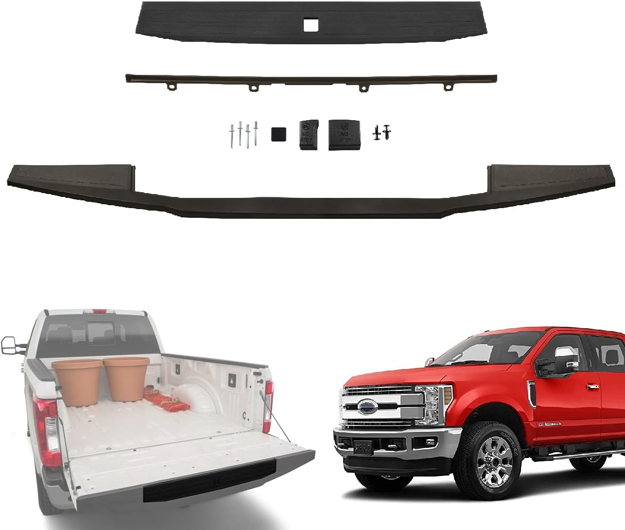 IAMAUTO 66144 Integrated Step Flex Flexible Complete Tailgate Cap Molding Kit for 2017 2018 2019 2020 Ford Super Duty F250 F350