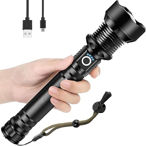Xbnmex Linternas LED recargables de alto lúmenes 900000, linterna impermeable súper brillante con enfoque ajustable, 5 modos e impermeable, potente