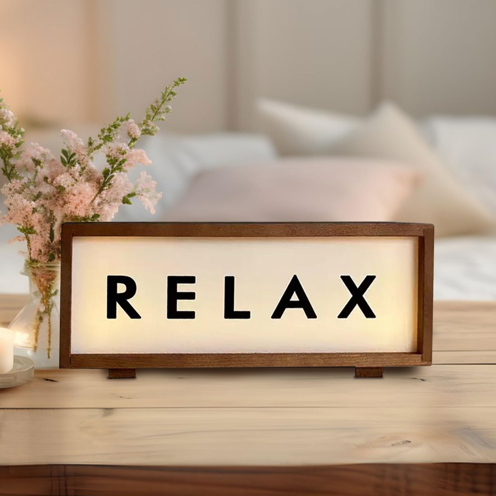 Relax LED Neon Wooden Acrylic RELAX Light Box Night Light for Bedroom, Living Room, Cafe, Bar, Study, Office, Home Table Decor Gift for Friend, Lover, Families