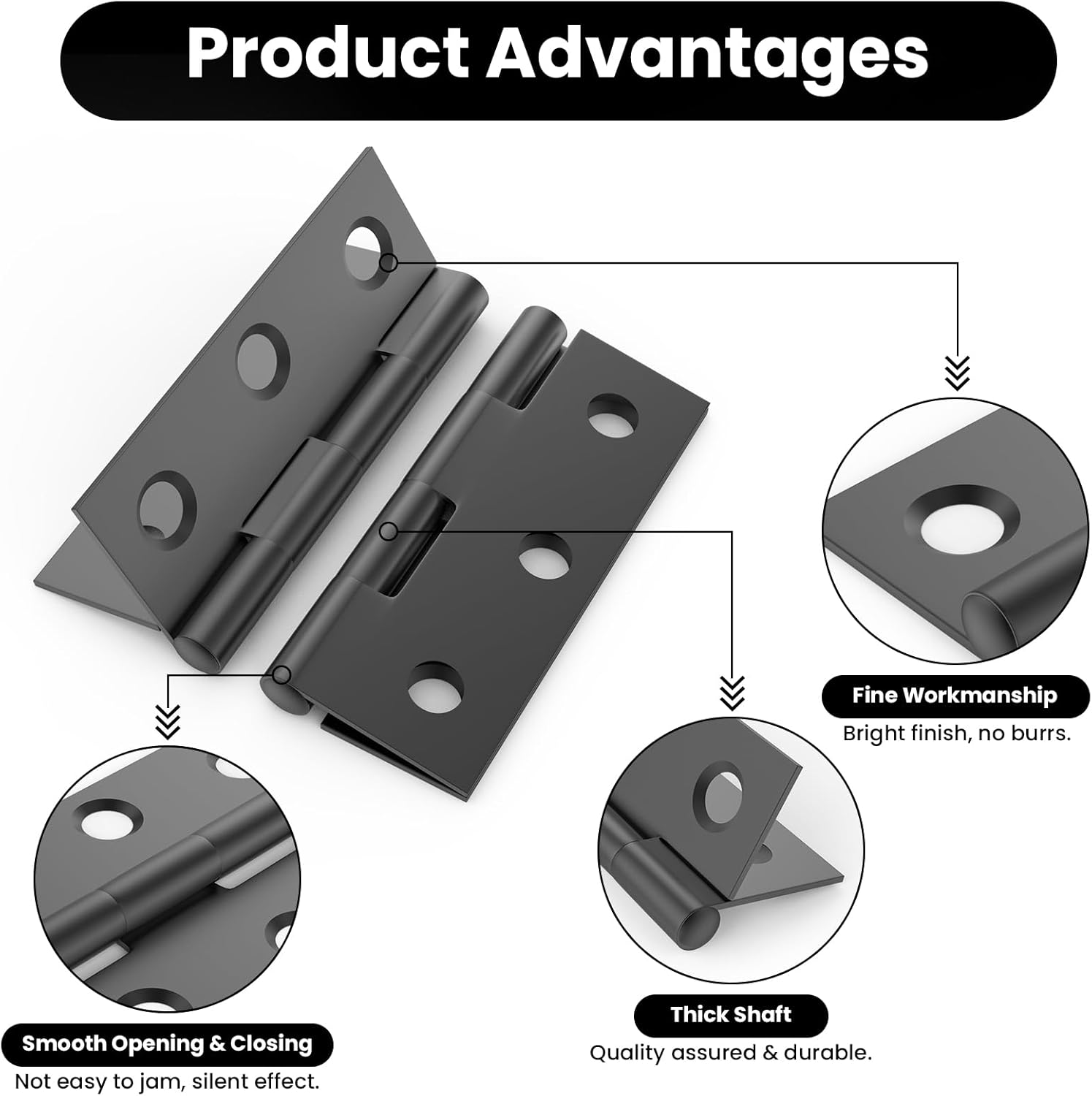 16 Pcs Small Stainless Steel Door Hinges, 2 inch Window Folding Hings, Home Furniture Hardware with 96 Screws (Black)