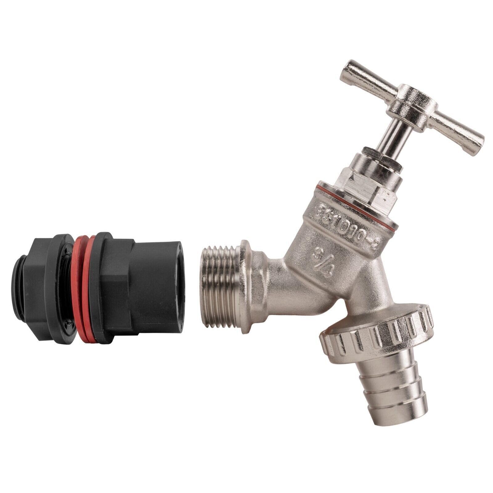Water Butt Replacement Tap Solid Metal Lever UK Bib Outlet Barb Quick Hosepipes 1/2" & 3/4 (Nickel Plated Brass Bib (Barbed), 1/2")