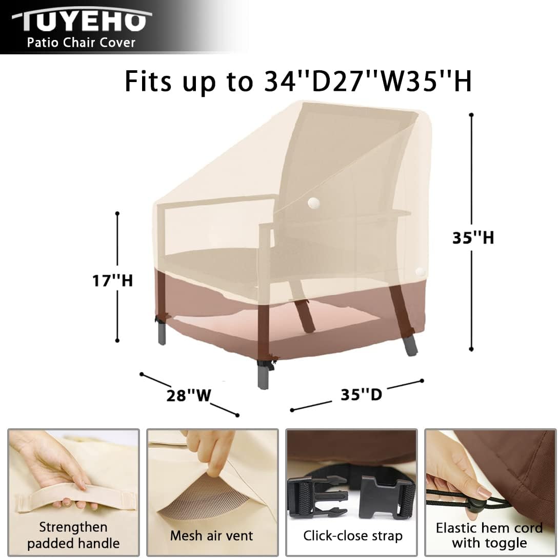 Tuyeho Patio Chair Cover 2 Pack, 35 x 28 x 35 inch, 900D Heavy Duty Outdoor High Back Chair Cover, Waterproof & Weather Resistant for Your Lounge Deep Seat High-Back Chair (Beige & Brown)