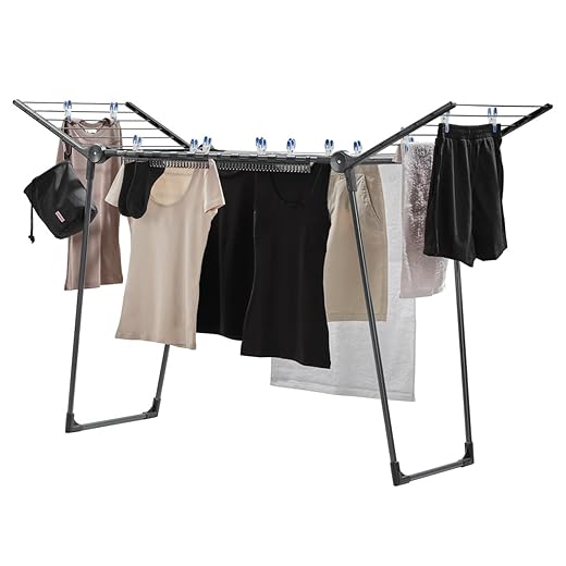 Leifheit Pegasus 150 Solid Slim Black droogrek, opvouwbaar droogrek voor binnen en buiten, 15 m drooglengte, compact en stevig droogrek, zwart