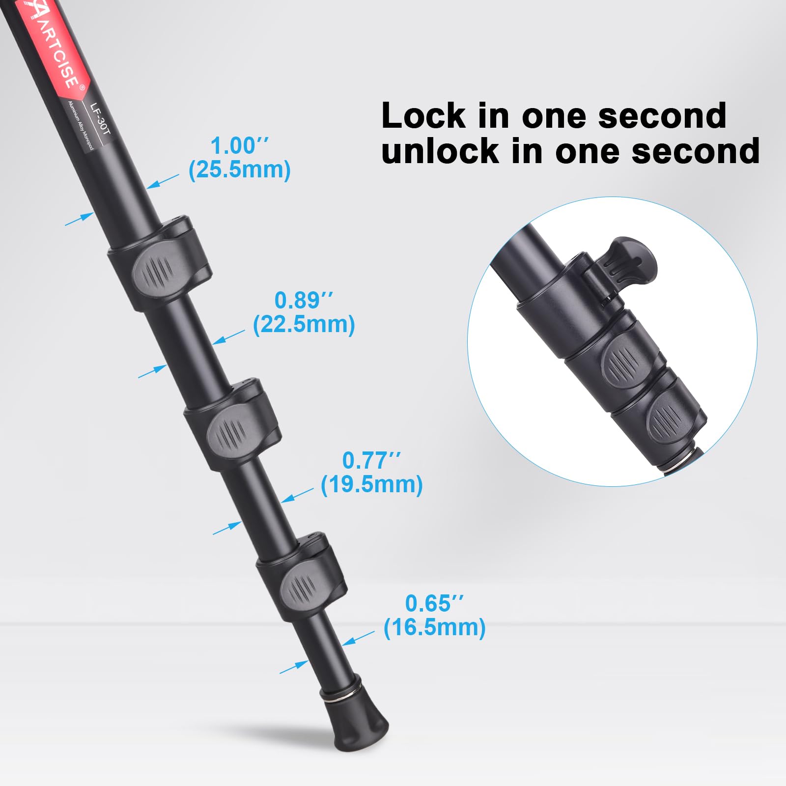 ARTCISE Monopiede per fotocamera, 156 cm, in lega di alluminio, monopiede compatto con altezza a 4 sezioni, supporto da viaggio leggero per fotocamera DSLR, capacità di carico 15 kg