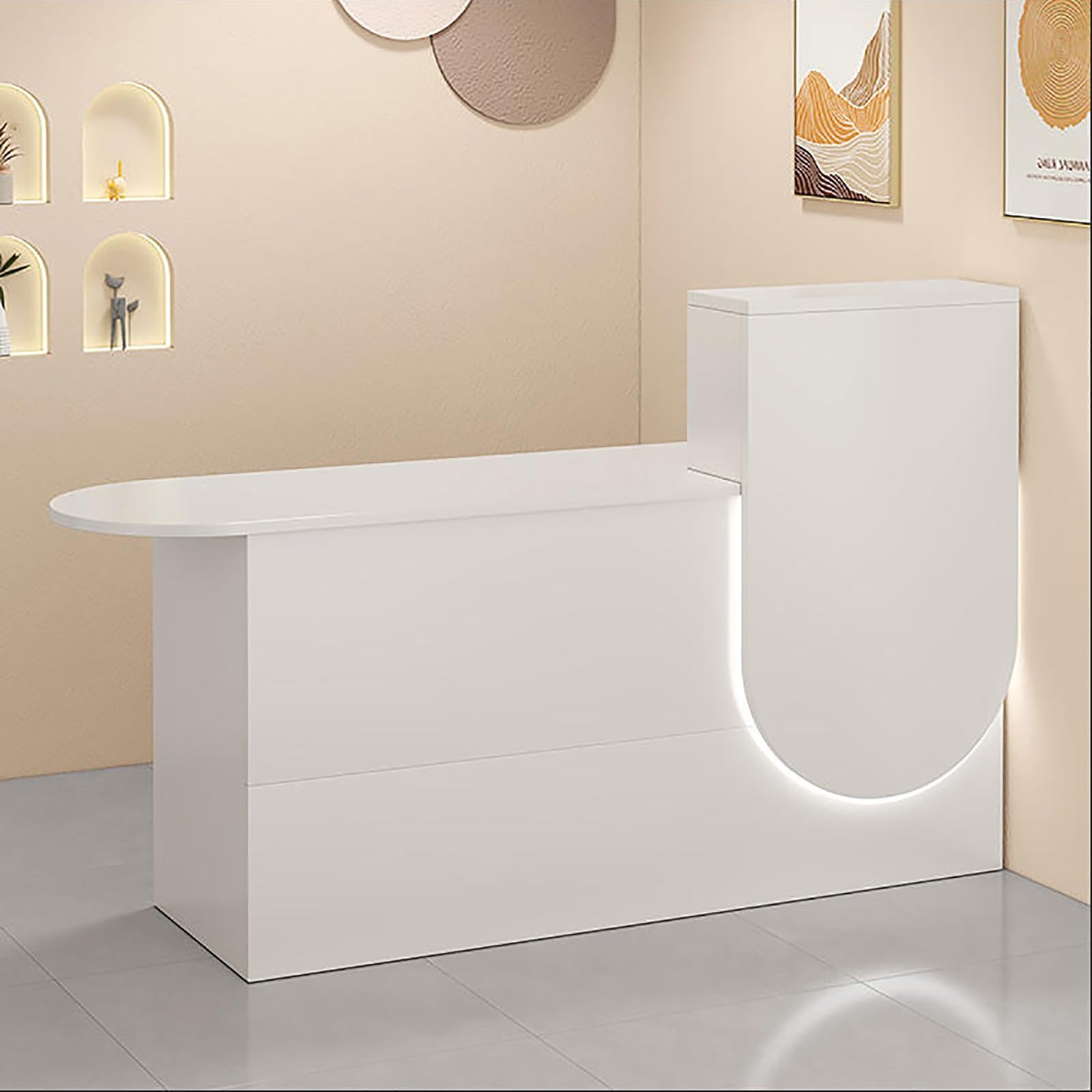 Scrivania per reception con cassetti, bancone angolare per saloni di bellezza e ufficio, postazione di lavoro per computer, reception moderna