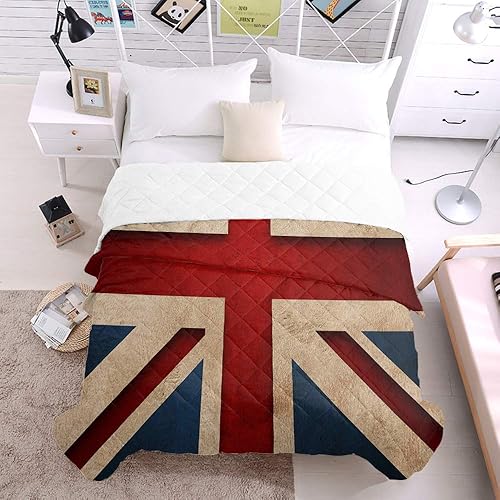 Miniatura 4 de Edredón acolchado de algodón con bandera británica, manta acolchada suave y transpirable, colcha de estilo vintage, colcha ligera para todas las