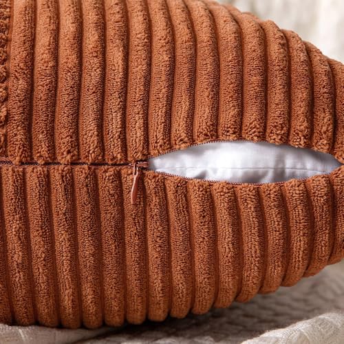 Image of MIULEE Fall Rust Boho Decorative Throw Pillow Covers 20x20 Inch for Couch Bed Sofa Pack of 2, Terracotta Farmhouse Earth Tones Home Decor, Soft Corss Corduroy Patchwork Textured Cushion Cases