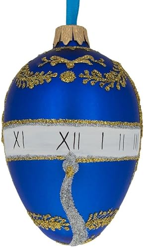 Miniatura 7 de BestPysanky 1895 Reloj de serpiente azul adorno de cristal de huevo real 4 pulgadas