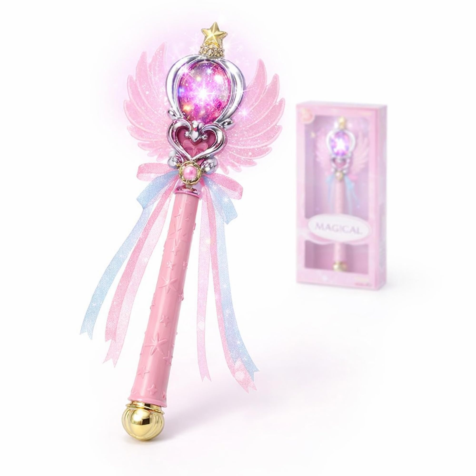 Magic Wand for Girls with Lights and Music - Angel Heart Light Up Fairy Princess Wand Toy - Birthday and Return Gift for Girls Age 3 to 8 Years (Assorted Colour)-picture-20
