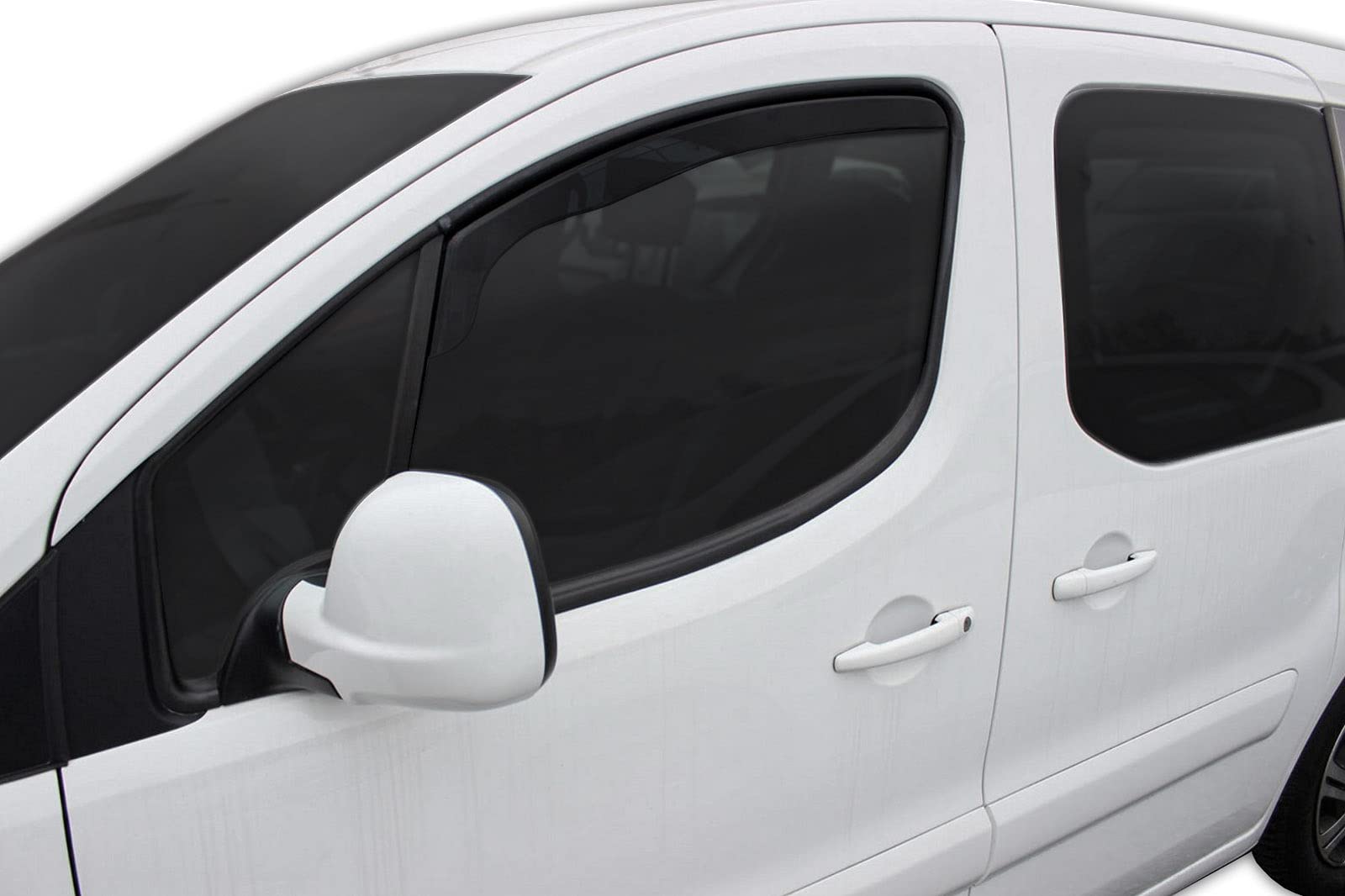 J&J AUTOMOTIVE GP Deflectores de aire para Citroen Berlingo 2008 – 2018, juego de 2 unidades, antiturbo, antiviento, impermeable, delantero, negro ahumado oscuro