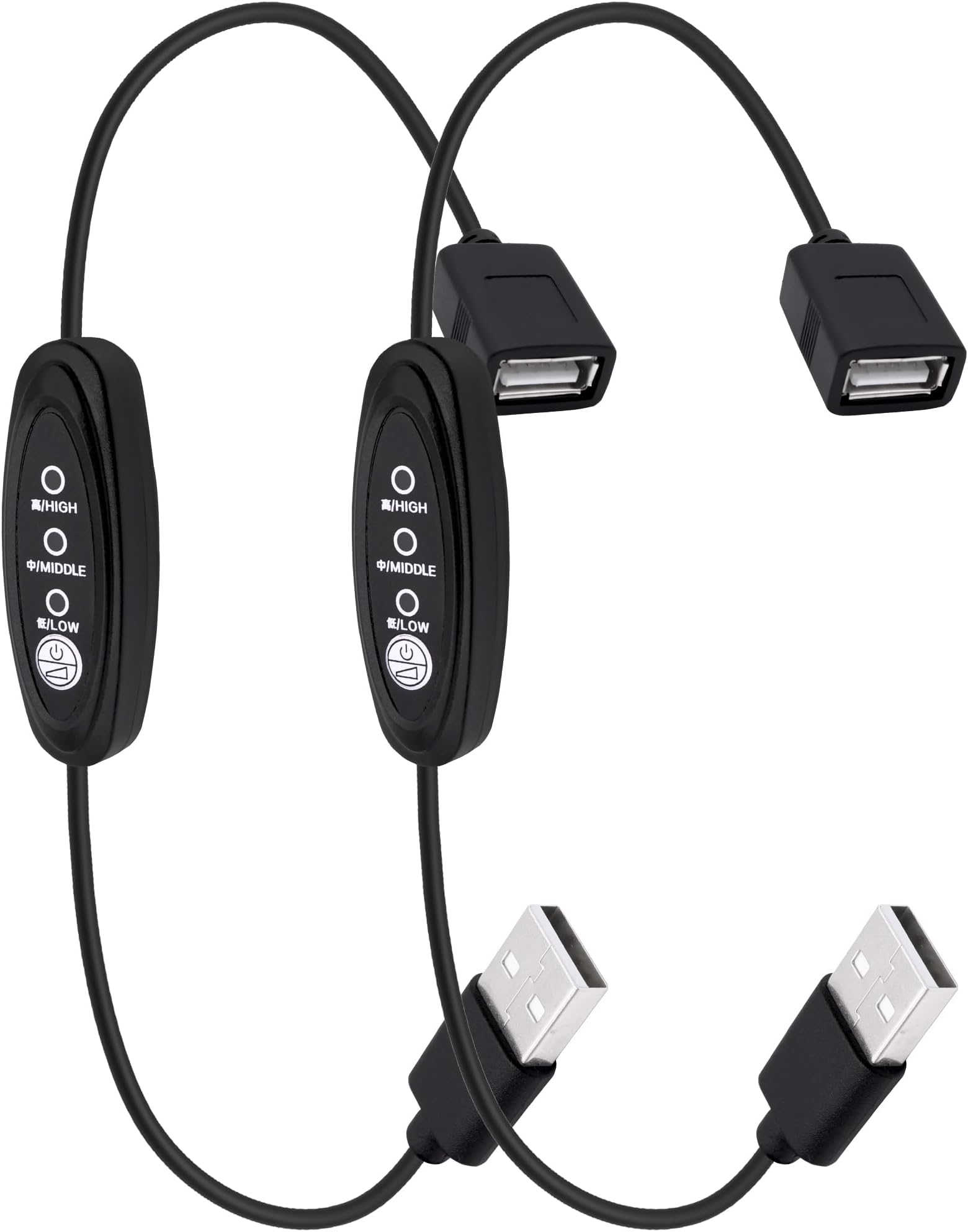 USB Cable with 3 Speed Switch, 5V USB Extension Cord with Inline 3 Position Adjustable Control Switch Male to Female Connector Adapter for LED Strips Lights Fans Motors-2pcs