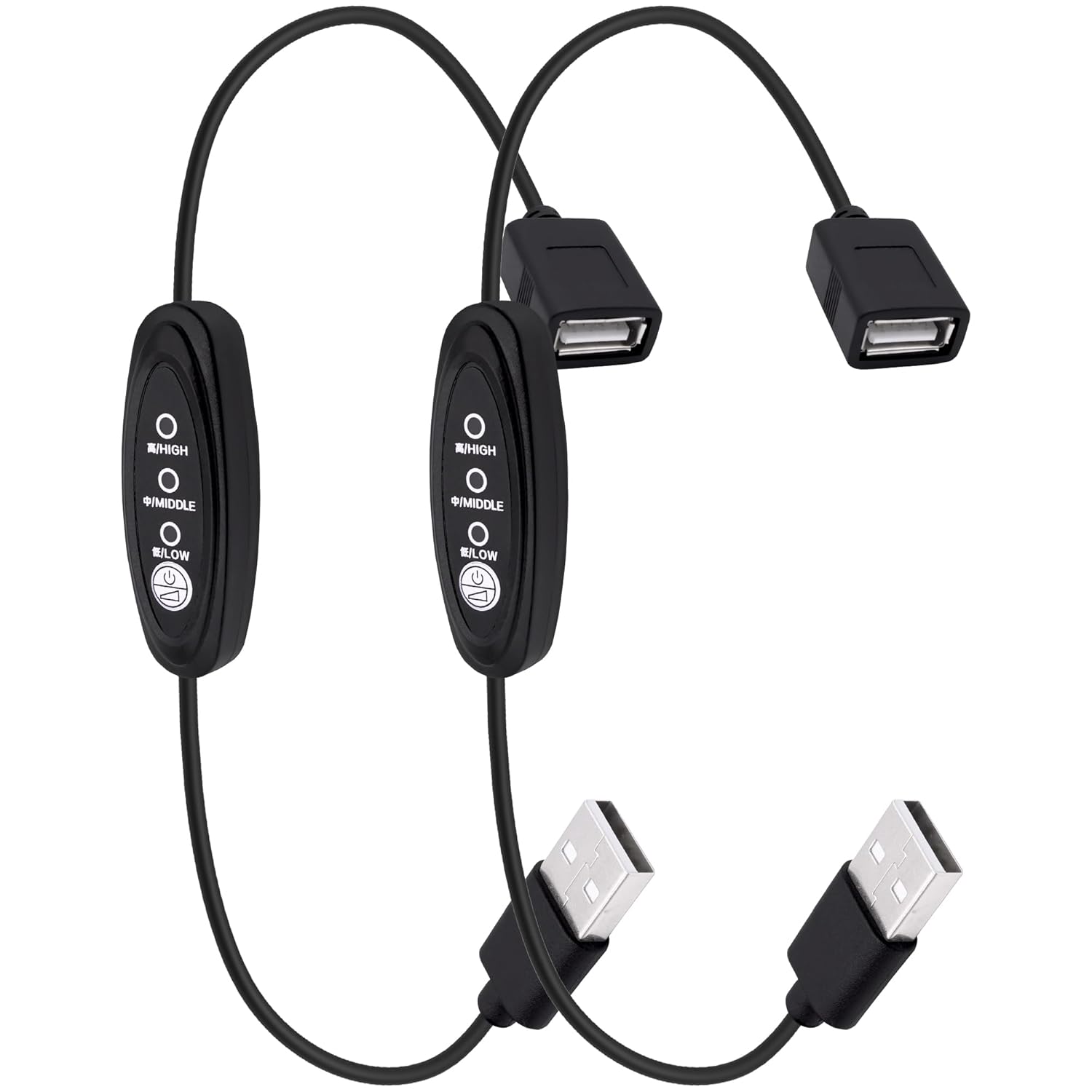 USB Cable with 3 Speed Switch, 5V USB Extension Cord with Inline 3 Position Adjustable Control Switch Male to Female Connector Adapter for LED Strips Lights Fans Motors-2pcs