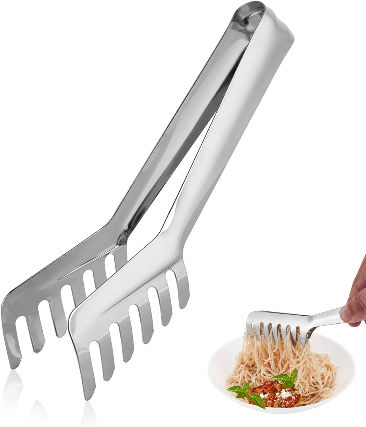 2PCS Spaghetti Tongs for Serving Pasta, Pasta Serving Tongs Stainless Steel Kitchen Cooking Tongs Comb Shaped Food Clip for Pasta Noodles BBQ Buffet, Dishwasher Safe