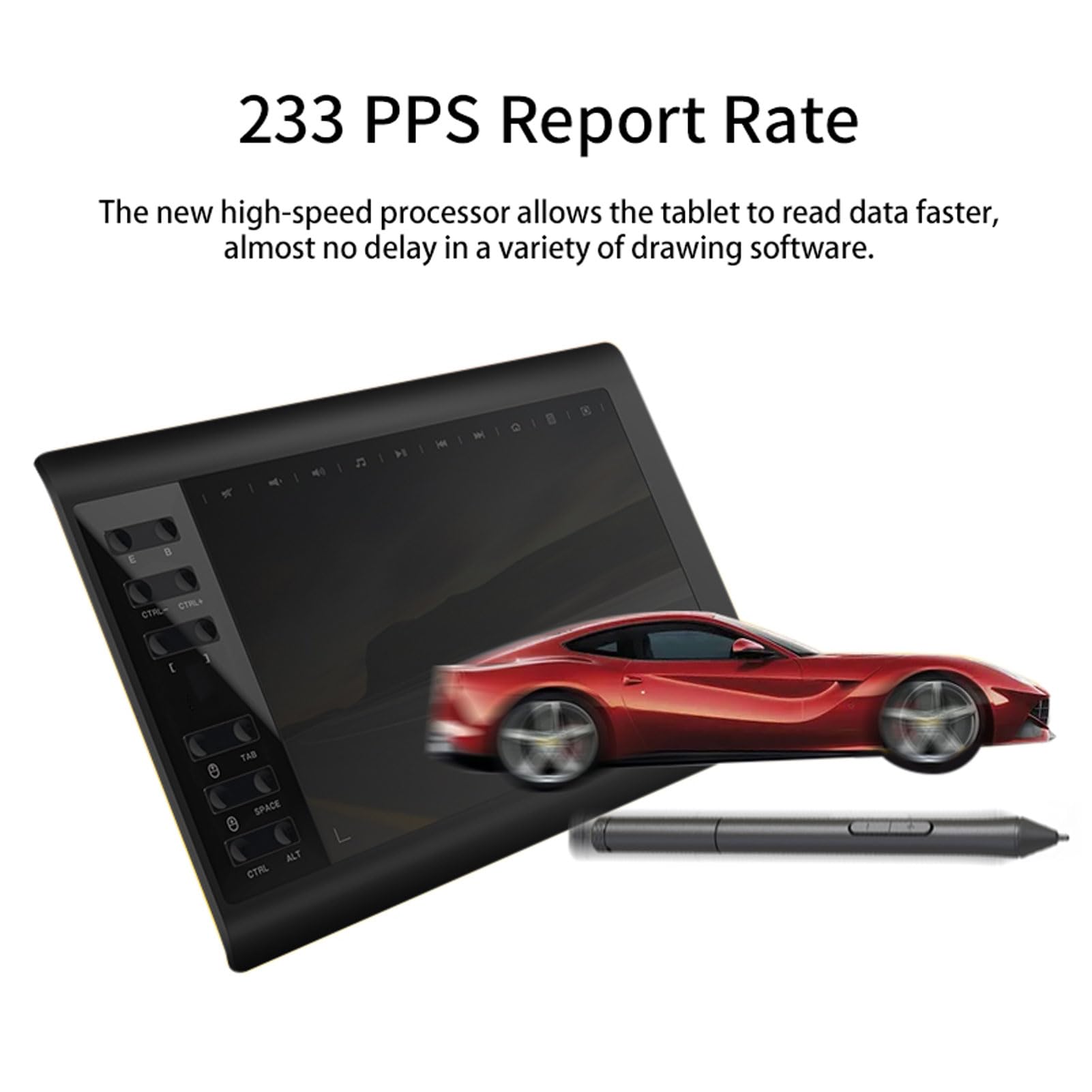 Tableta gráfica de Dibujo, Tableta gráfica para computadora, con batería de sensibilidad a la presión 8192, lápiz óptico G ratuito, Teclas de Acceso Directo 233PPS 5080LPI,
