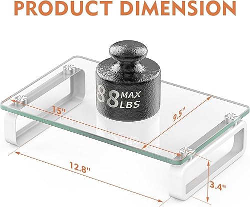Miniatura 6 de Hemudu Clear Computer Monitor Stand Riser Multi Media Desktop Stand for Flat Screen LCD LED TV, Laptop/Notebook, with Tempered Glass and Metal Legs,