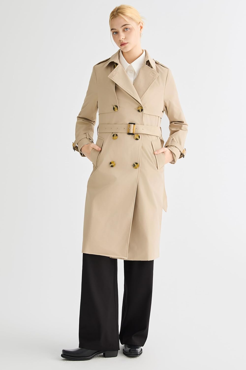 Orolay Women's 3/4 Length Double Breasted Trench Coat Lapel Jacket with Belt - Image 6