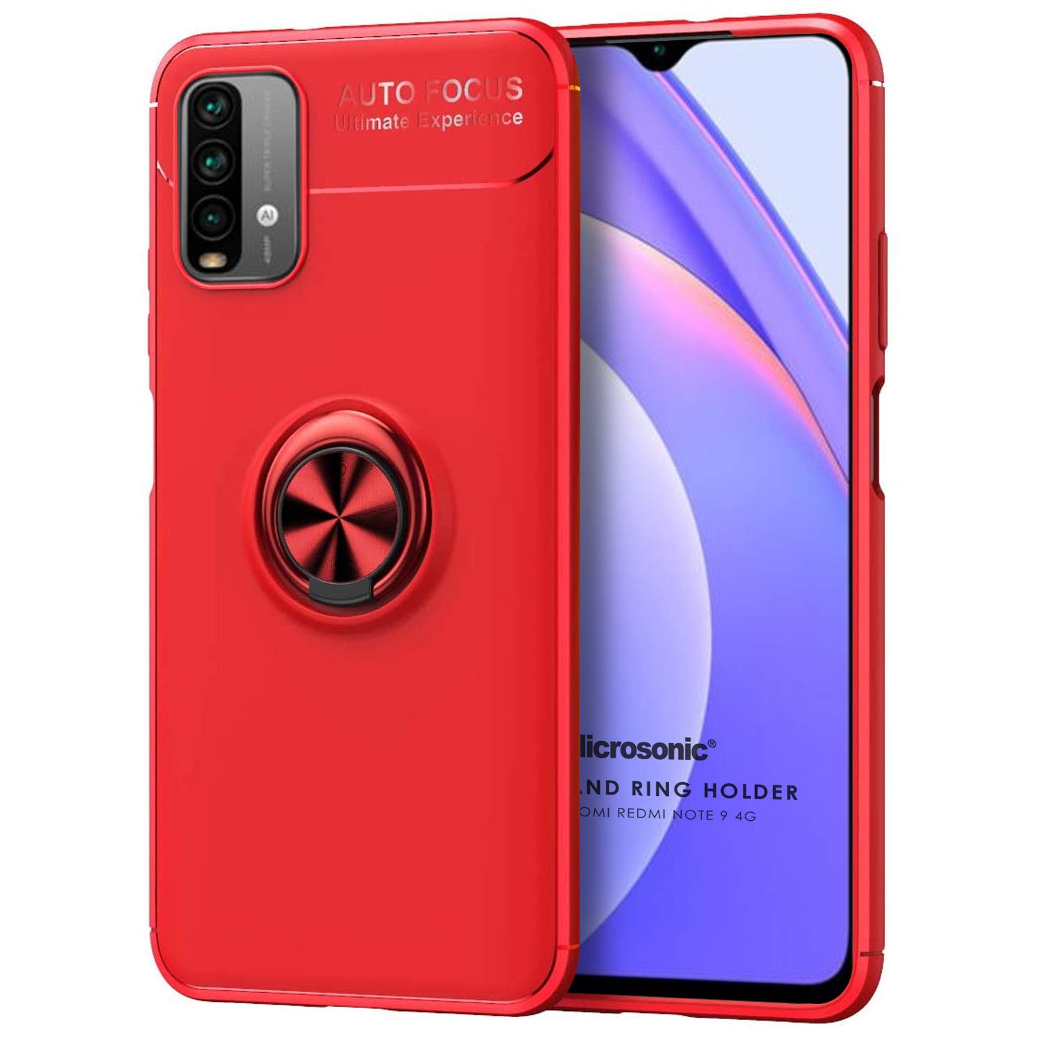 Microsonic Xiaomi Redmi Note 9 4G için Kılıf Kickstand Ring Holder Kırmızı [Redmi Note 9 4G ile Uyumlu Kılıf - Kırmızı]