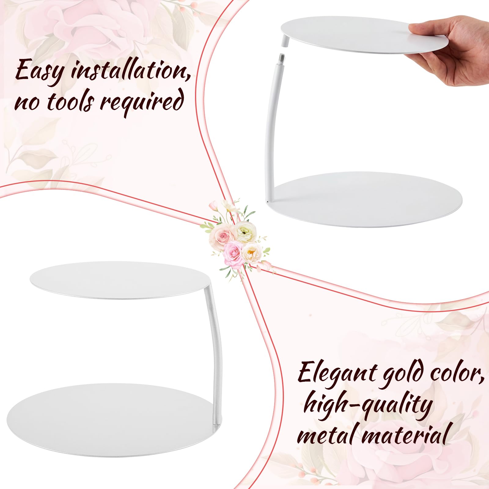 LemonRoad Présentoir à gâteaux flottant en métal à 2 niveaux de 15,2 cm + 20,3 cm - Séparateur de gâteaux de mariage rond décoratif - Présentoir à desserts, pâtisserie pour anniversaire, fête