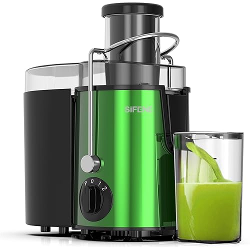 SiFENE Big Mouth Centrifugal Juicer Machine, Fast Juicing, Easy to Clean, BPA-Free, Stainless Steel, 3" Wide Chute for Fruits and Vegetables, 500W Motor, Green