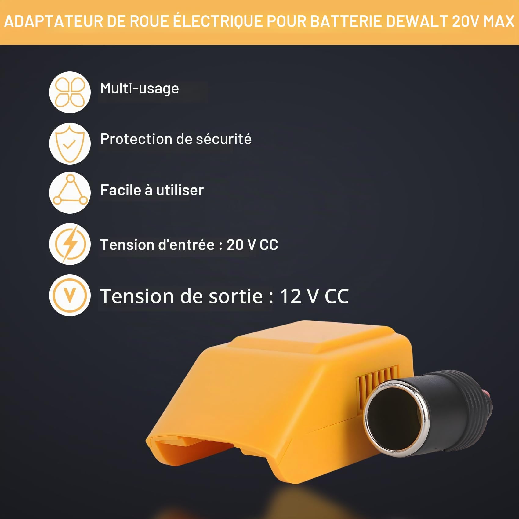 TONSIM Convertisseur 18V à 12V Compatible avec Batteries Dewalt – Adaptateur avec Prise Allume-Cigare pour Appareils 12V et Accessoires Auto