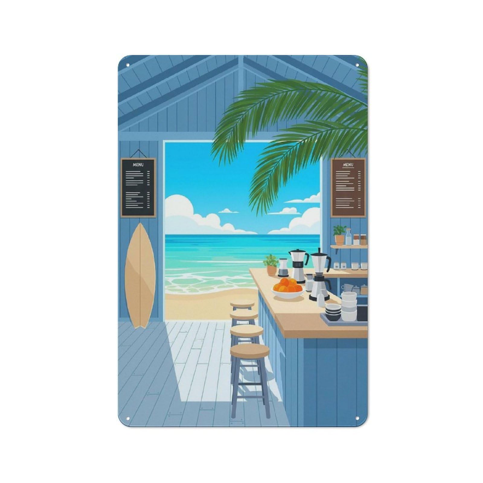 Metal Wall Sign 30x20cm Featuring Beachside Cafe for Café Or Home Bar, for Collectors Decorating Cafés And Home Bars