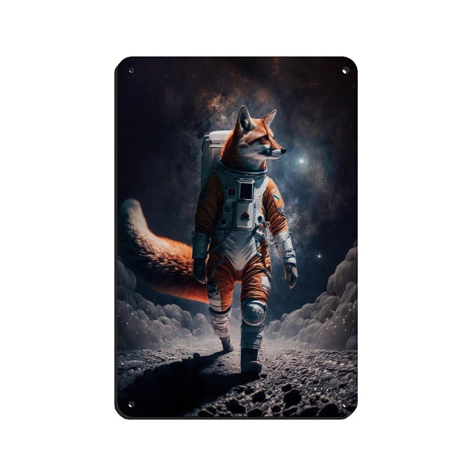 Astronaut Fox, Futuristic Animal（1） Tin Sign Vintage Metal Pub Club Cafe Bar Home Wall Art Decoration Poster Retro 8x12inch(20x30cm)