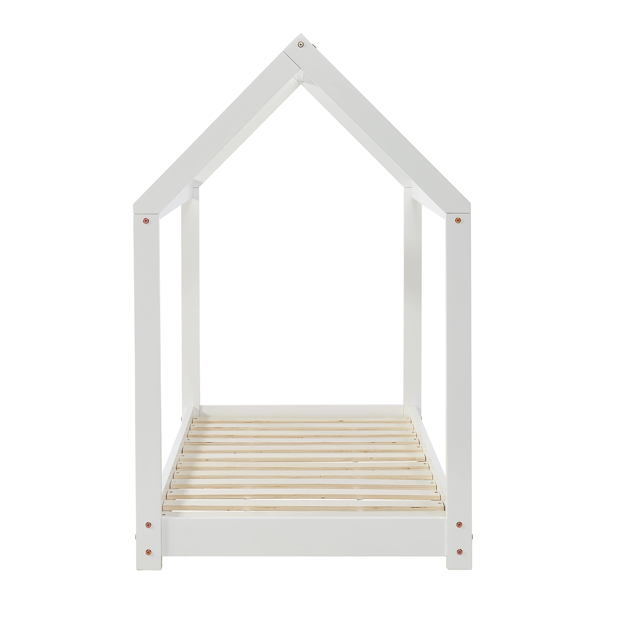 BAÏTA Letto per bambini, capanna Tiny pino bianco, 70 x 140 cm, rete inclusa