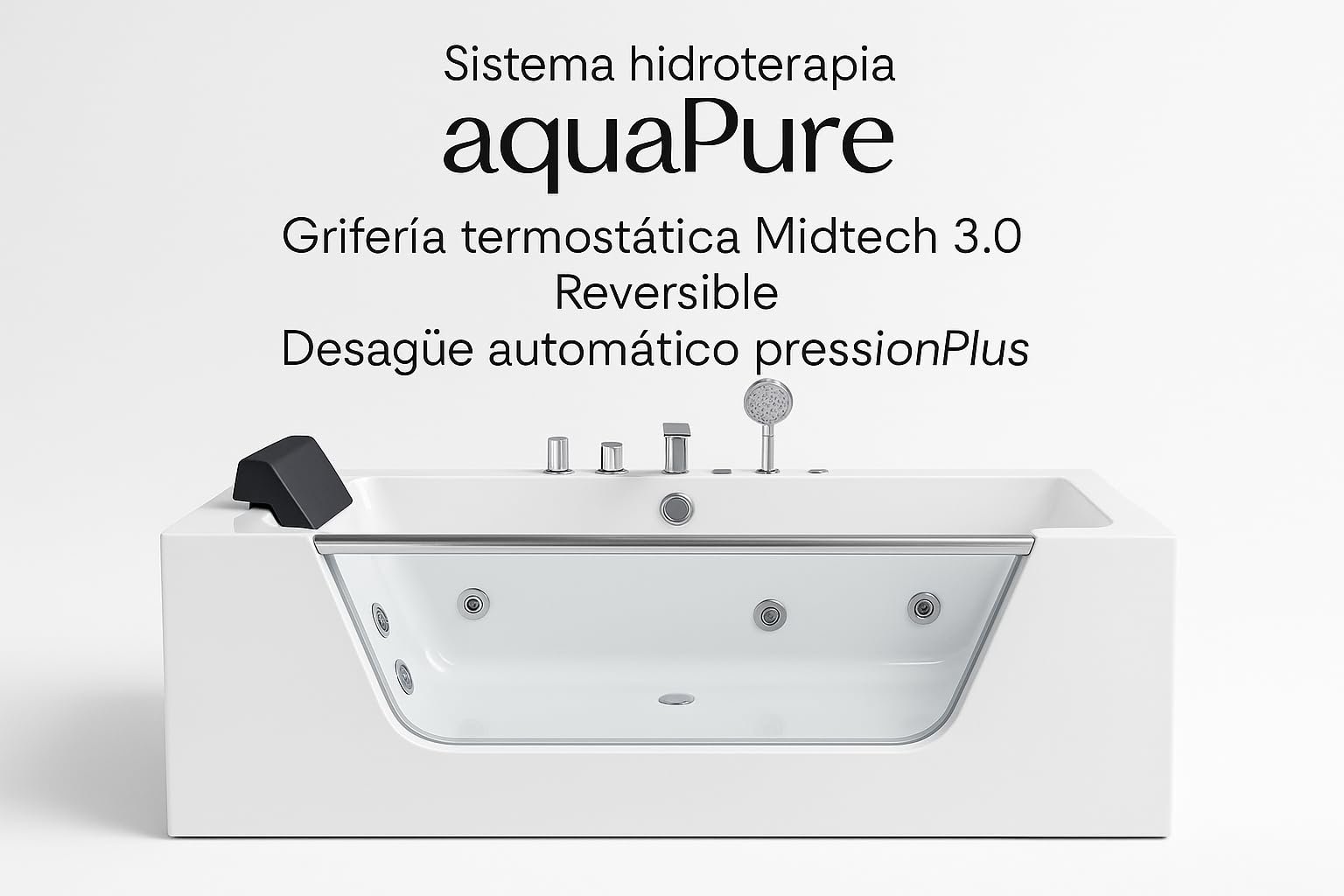 Bañera Hidromasaje New Cristy Rectangular 170x80cm con reposacabezas y 8 chorros Jets