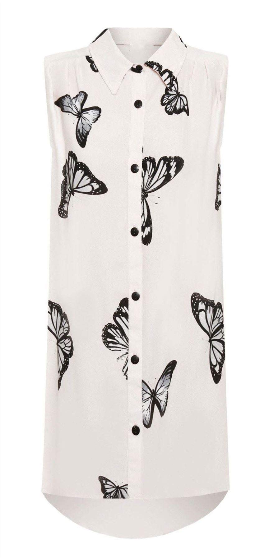 Womens Plus Size Chiffon Butterfly Design Ladies Sleeveless Uneven Hem Shirt Top Cream 18
