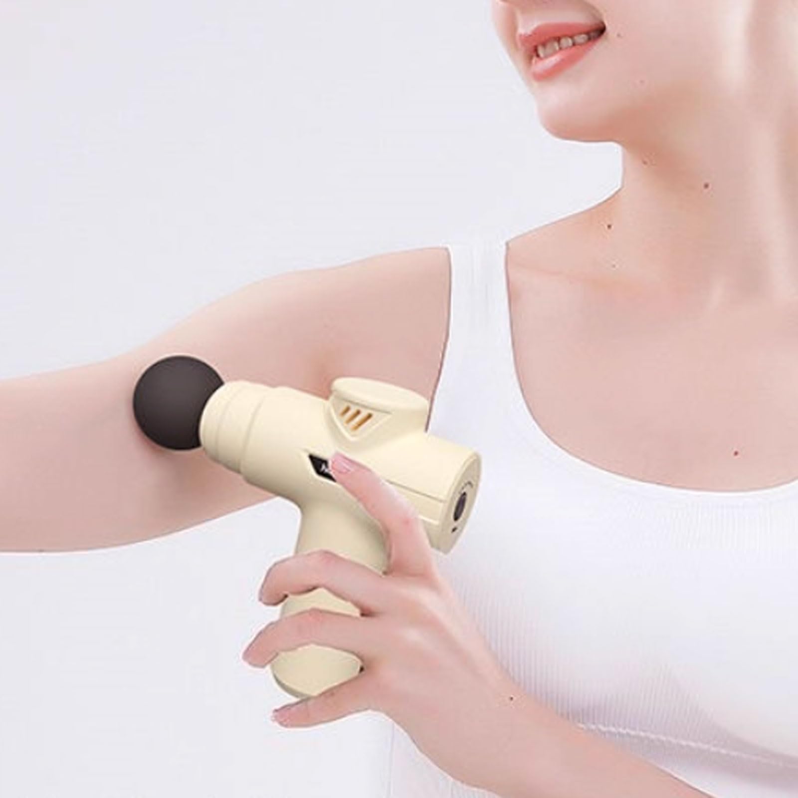 Muto Pistola for massaggio in plastica con 6 velocità e 4 testine massaggianti, mini massaggiatore muscolare elettrico a percussione portatile ricaricabile compatto(Grey)