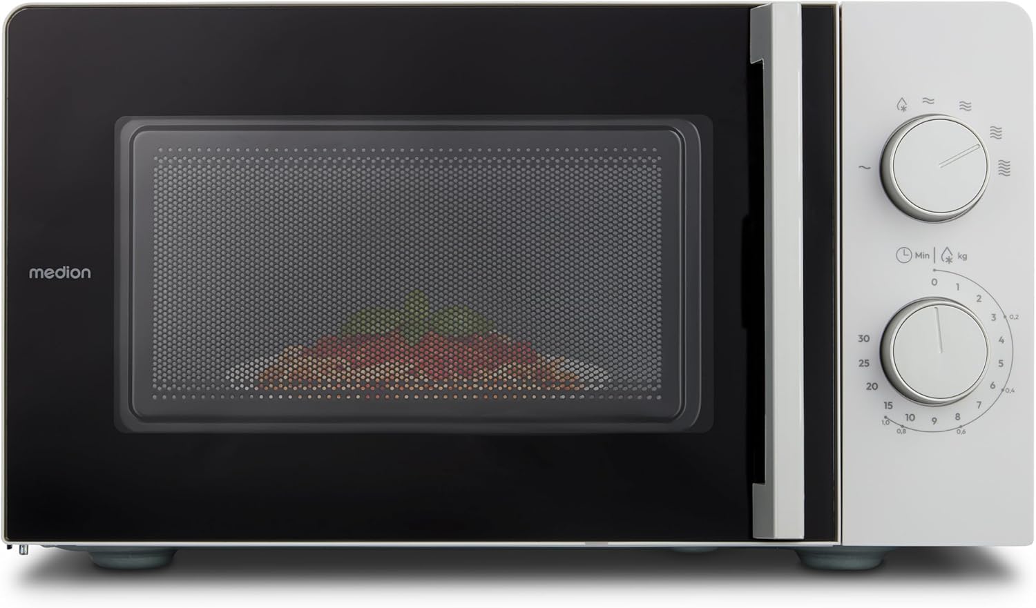 MEDION Mikrowelle klein (17 Liter, 700 Watt kompakt und platzsparend, 5 Mikrowellenstufen, Auftaufunktion, Timerfunktion, MD12211) light grau [MODELL 2025]